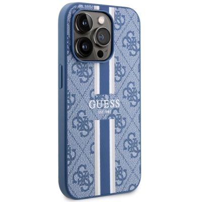 4. Etui Guess 4G Printed Stripes MagSafe na iPhone 14 Pro - niebieskie
