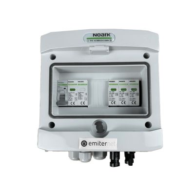 Rozdzielnica przył. DCAC hermetyczna IP65 EMITER z ogranicznikiem przepięć DC Noark 1000V typu 1+2, 1 x łańcuch PV, 1 x MPPT // ogr. AC Noarktyp 1+2, 10A 1-F