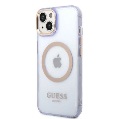 2. Etui Guess Gold Outline Translucent MagSafe na iPhone 14 - purpurowe