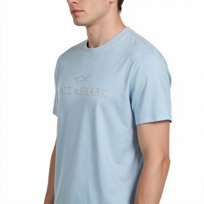 4. Paul&Shark T-shirt męski z bawełny i lyocellu jasnoniebieski 26411007-394 - elegancki komfort