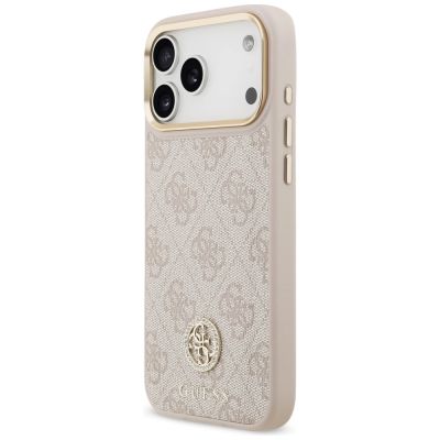 2. Etui Guess 4G Strass Logo & Big Strap Metal Buttons MagSafe na iPhone 17 Pro Max - różowe
