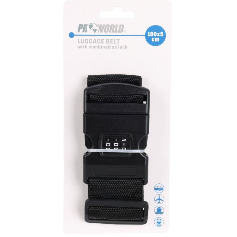 6. UNIWERSALNY PAS ZABEZPIECZAJĄCY DO WALIZKI SPINAJĄCY 180x5CM NA SZYFR PROWORLD CZARNY