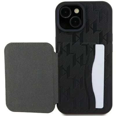 8. Etui Karl Lagerfeld Saffiano Cardslots and Stand Monogram Ikonik Patch do iPhone 15 - czarne