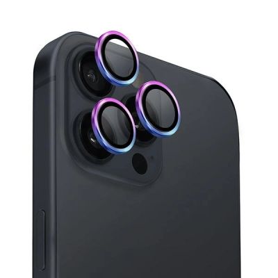 Szkło hartowane UNIQ Optix Aluminium Camera Lens Protector na aparat telefonu z aplikatorem do iPhone 16 Pro / 16 Pro Max - opalizujące