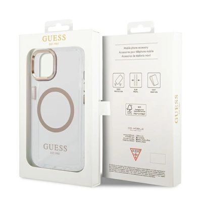 8. Etui Guess Metal Outline MagSafe na iPhone 14 Plus - złote