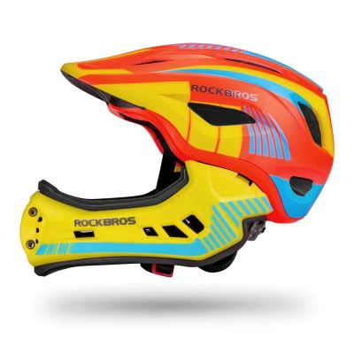 3. Kask rowerowy Rockbros TT-32SOYB-S dziecięcy z odpinaną szczęką rozmiar S - żółto-pomarańczowy