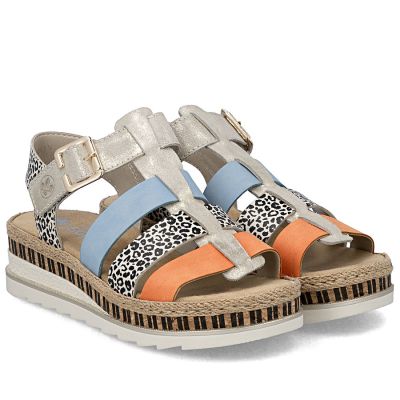 4. Skórzane sandały damskie na koturnie Rieker V7904-90