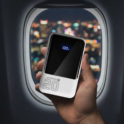 5. EVERACTIVE POWERBANK 20 000MAH, 2X USB, 1X USB-C 22,5W, QC4+, WYŚWIETLACZ LCD, BIAŁY EB-20Q