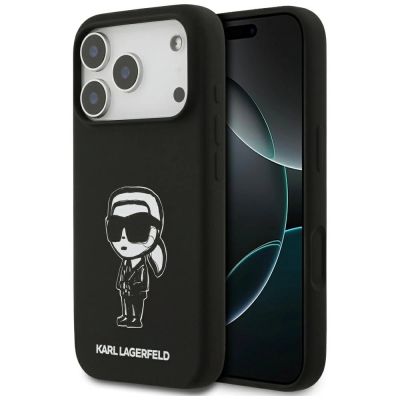 Etui Karl Lagerfeld Silicone Karl Sketch & Logo MagSafe na iPhone 17 Pro - czarne