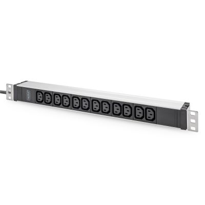 10. Listwa zasilająca PDU 19" Rack, 12x gniazdo C13 16A/230 V, 2.0m, 1x wtyk unischuko, 16A, aluminiowa