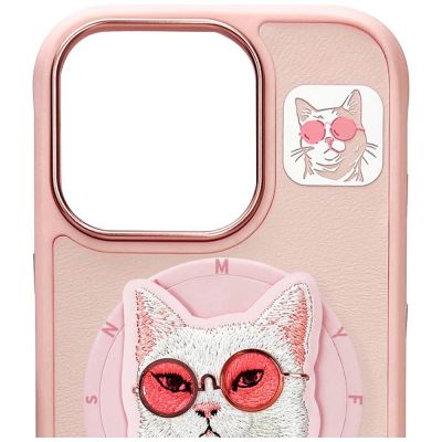 7. Etui Nimmy Glasses Cool Cat MagSafe na iPhone 16 Pro - różowe