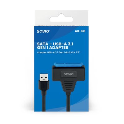 3. SAVIO ADAPTER SATA (F) - USB-A 3.1 GEN 1 (M) DO DYSKÓW 2.5" AK-68