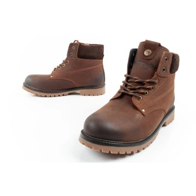 14. Wrangler Arch buty męskie sztyblety trzewiki eleganckie skórzane ciemny brąz
