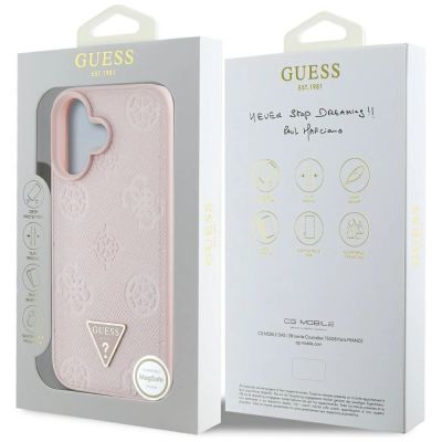 8. Etui Guess Grained Hot Stamp Peony Triangle Logo MagSafe na iPhone 16 - różowe