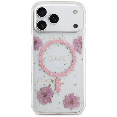 3. Etui Guess Resin Flowers Glitter MagSafe na iPhone 17 Pro Max - różowe