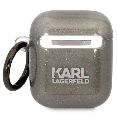 2. Etui Karl Lagerfeld Glitter Karl&Choupette na AirPods 1/2 - czarne