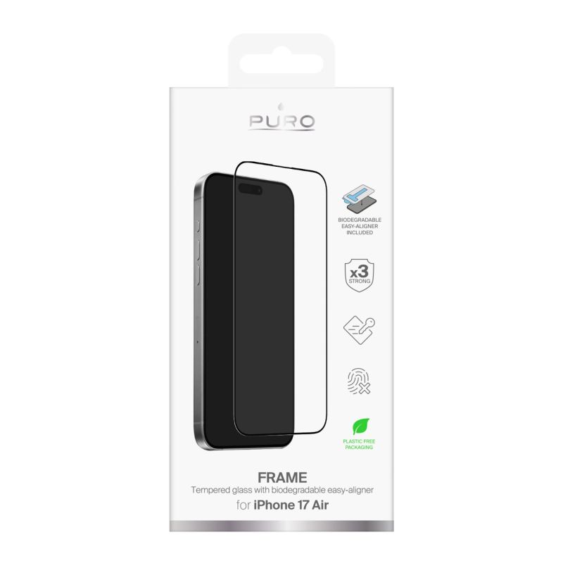2. Szkło hartowane Puro Frame na iPhone 17 Air z aplikatorem i czarną ramką