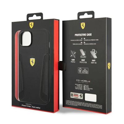 8. Etui Ferrari Leather Stamp Sides na iPhone 14 Plus - czarne