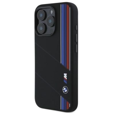 2. Etui BMW Silicone Cut Tricolor Lines MagSafe na iPhone 16 Pro - czarne