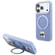 Etui Karl Lagerfeld with Ring Stand 360 Karl Head Pin MagSafe na iPhone 18 Pro / 17 Pro - jasnoniebieskie