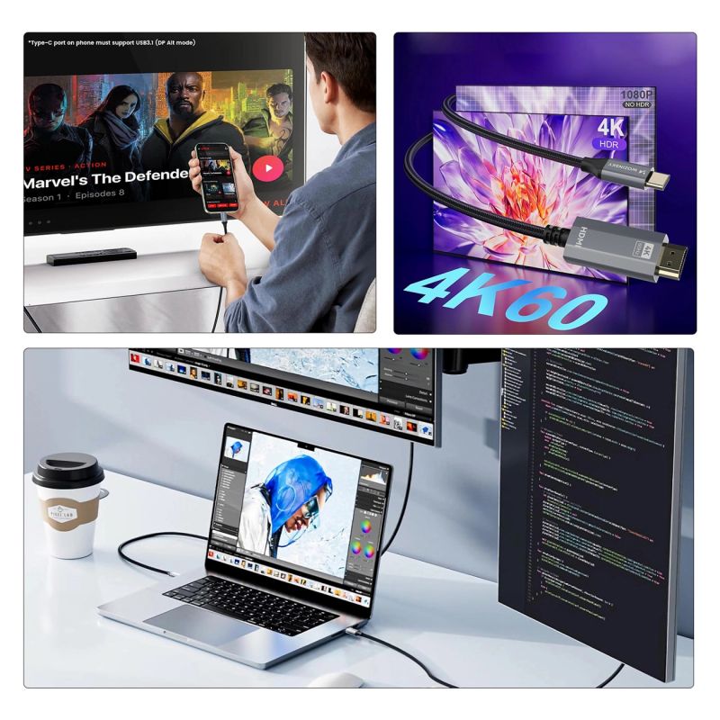 3. Kabel Wozinsky WCCH-01 USB-C - HDMI 4K 60Hz 1,8m - czarny