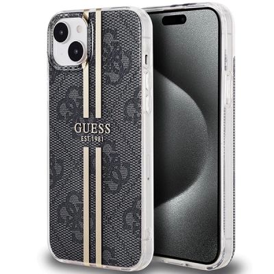 Etui Guess IML 4G Gold Stripe na iPhone 15 Plus / 14 Plus - czarne