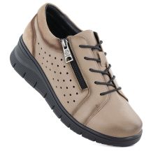 Skórzane półbuty damskie ażurowe na koturnie beżowe Vinceza 39977