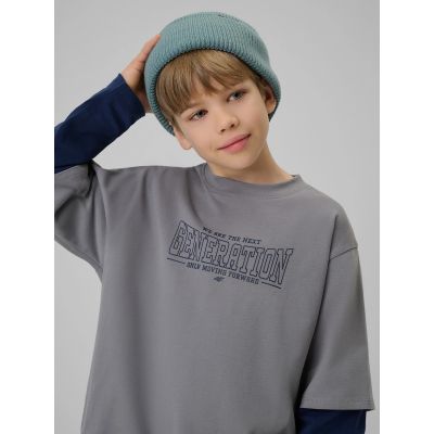 Longsleeve loose z nadrukiem chłopięcy 4F 4FJRSS26TLONM631-24S