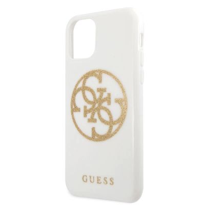 3. Etui Guess Glitter 4G Circle Logo na iPhone 11 Pro Max - białe