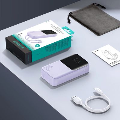 9. Mini powerbank Joyroom JR-PBC06 z wbudowanymi kablami USB-C / Lightning 30W 10000mAh - fioletowy