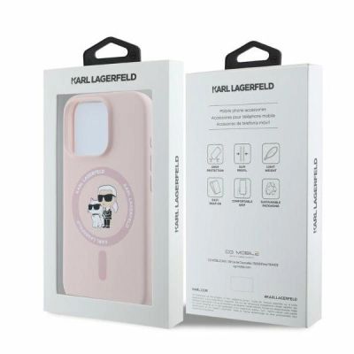 5. Etui Karl Lagerfeld Silicone Karl&Choupette Heads MagSafe na iPhone 16 Pro Max - różowe