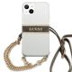 9. Etui Guess 4G Brown Strap Gold Chain na iPhone 13 mini - przezroczyste