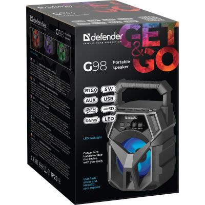 8. DEFENDER GŁOŚNIK G98 BLUETOOTH 5W BT/FM/TF/USB/AUX/LED 65098