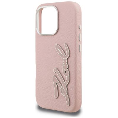 6. Etui Karl Lagerfeld FW Grained Signature Logo na iPhone 16 Pro - różowe