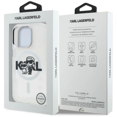 8. Etui Karl Lagerfeld IML Glitter Karl & Choupette Sketch Logo MagSafe na iPhone 16 Pro - przezroczyste