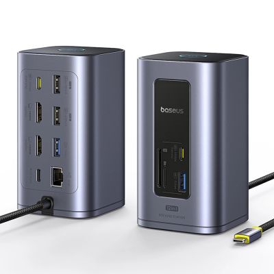 6. Stacja dokująca Baseus NU1 Air Spacemate hub 12w1 USB-C - 2xHDMI 4K@60Hz 2xUSB-C 10Gb/s 2xUSB-A 5Gb/s 2xUSB-A (480Mb/s) RJ45 SD/microSD 3.0 USB-C (PD) - szara