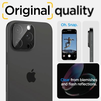 14. Osłona aparatu Spigen Optik.tR Camera Protector na iPhone 14 Pro / Pro Max / 15 Pro / Pro Max  / 16 Pro / Pro Max- czarna 2 szt.