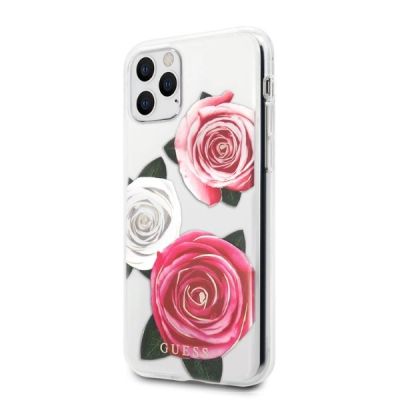 2. Etui Guess Flower Desire Pink & White Rose na iPhone 11 Pro - przezroczyste