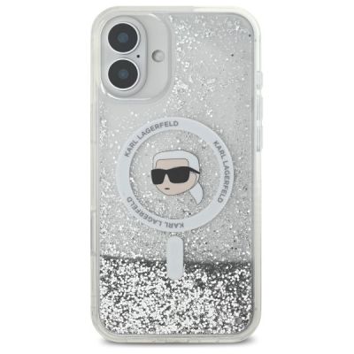 3. Etui Karl Lagerfeld Liquid Glitter Karl Head Magsafe na iPhone 16 Plus - przezroczyste
