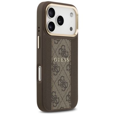 4. Etui Guess 4G Stripe MagSafe na iPhone 17 Pro - brązowe