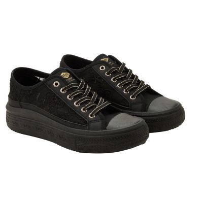 Lee Cooper buty damskie sportowe trampki czarne platforma koronkowe