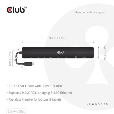 5. Stacja dokująca NB ACC 10w1 USB-C 140W CSV-2550 CLUB3D