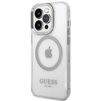 2. Etui Guess Metal Outline MagSafe na iPhone 14 Pro - srebrne