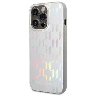 4. Etui Karl Lagerfeld Karl Lagerfeld Monogram Iridescent na iPhone 14 Pro - srebrne