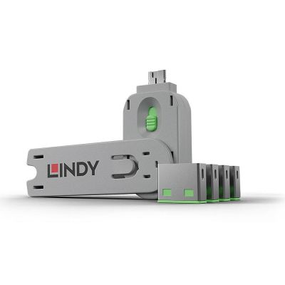 6. Lindy 40451 bloker portów Blokada portu + klucz USB Typu-A Zielony Kopolimer akrylonitrylo-butadieno-styrenowy (ABS) 5 szt.