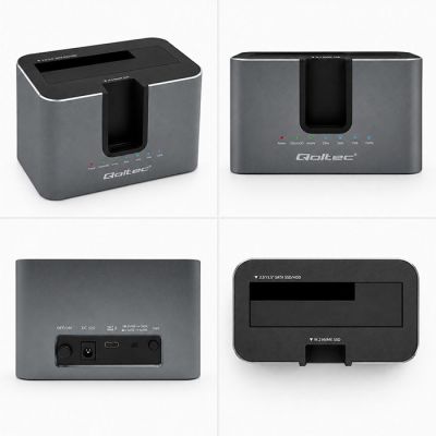 8. Qoltec 52631 Stacja dokująca HDD SSD | SATA | M.2 NVMe | Klonowanie | USB-C | 10Gb/s | 28TB