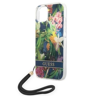 5. Etui Guess Flower Strap na iPhone 14 Plus - niebieskie