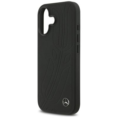 6. Etui Mercedes Leather Large Laurel Leave MagSafe na iPhone 17 - czarne