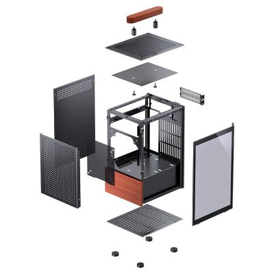 31. Obudowa Jonsbo T6, Mini-Tower, Mini-ITX, Tempered Glass, Holz - czarna