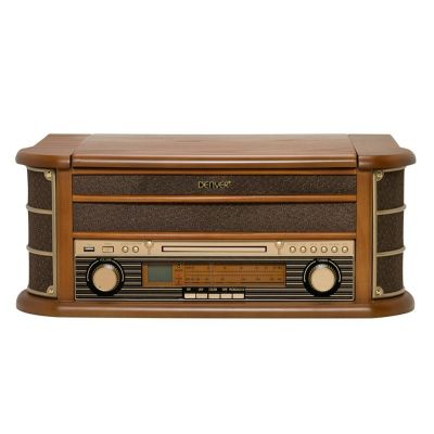 9. Gramofon Denver MCR-50MK3 Retro - drewno Wood Dark (FM, CD, USB)